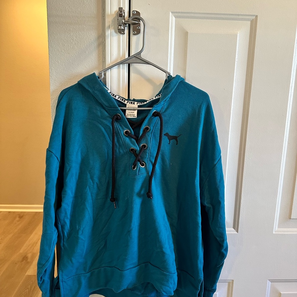 Victoria's Secret PINK Teal Lace-Up Sweatshirt